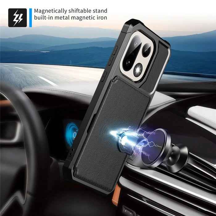 For OnePlus 15 5G Case with Card Holder PU Leather + TPU Phone Back Cover - Black - 6