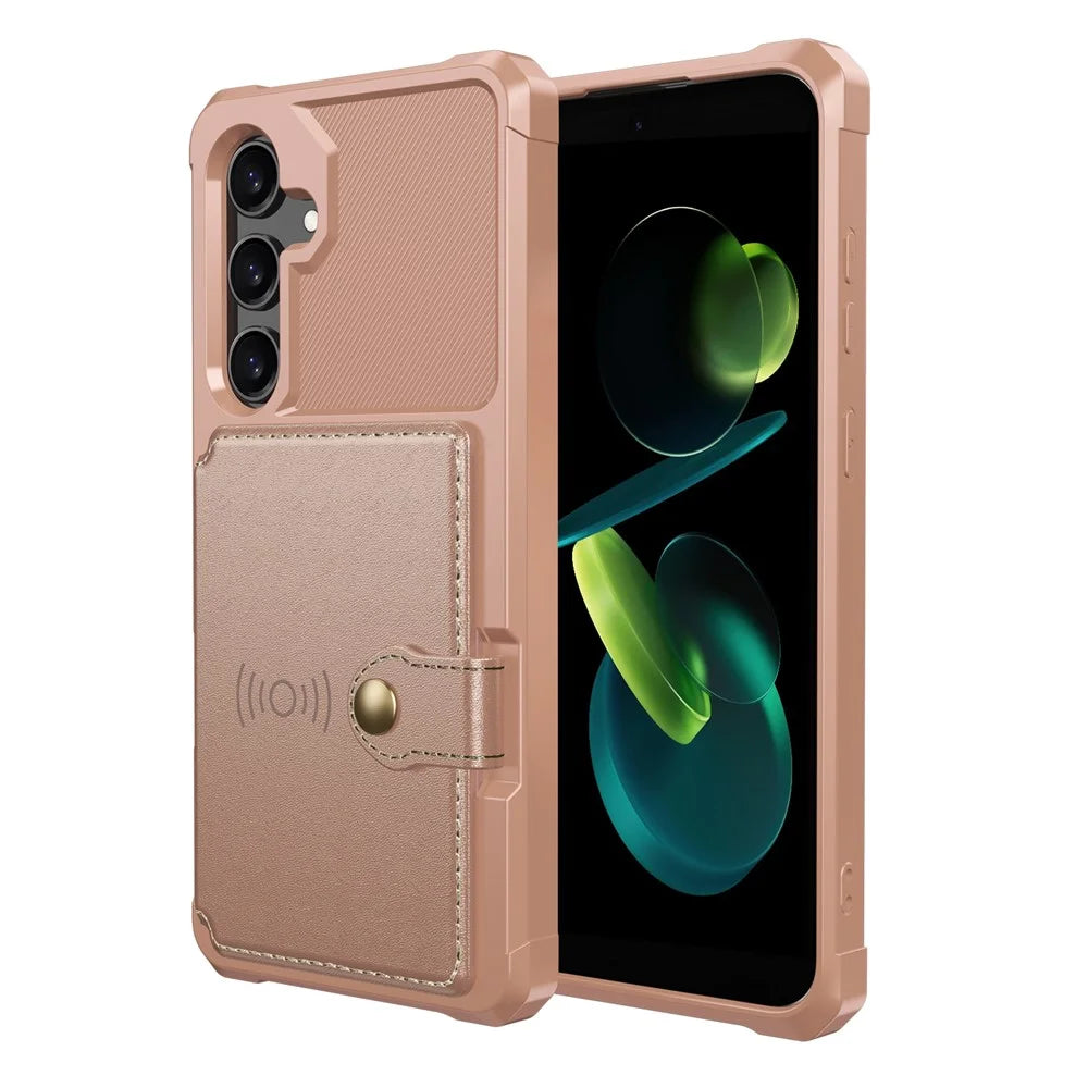 For Samsung Galaxy S25 FE Case with Card Holder PU Leather + TPU Phone Back Cover - Pink - 2