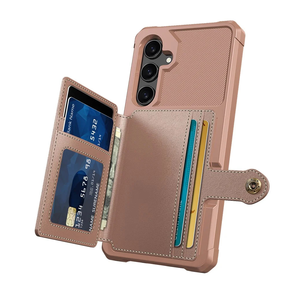 For Samsung Galaxy S25 FE Case with Card Holder PU Leather + TPU Phone Back Cover - Pink - 3