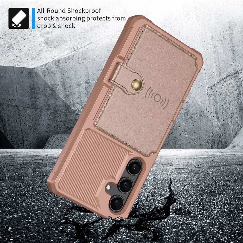 For Samsung Galaxy S25 FE Case with Card Holder PU Leather + TPU Phone Back Cover - Pink - 4