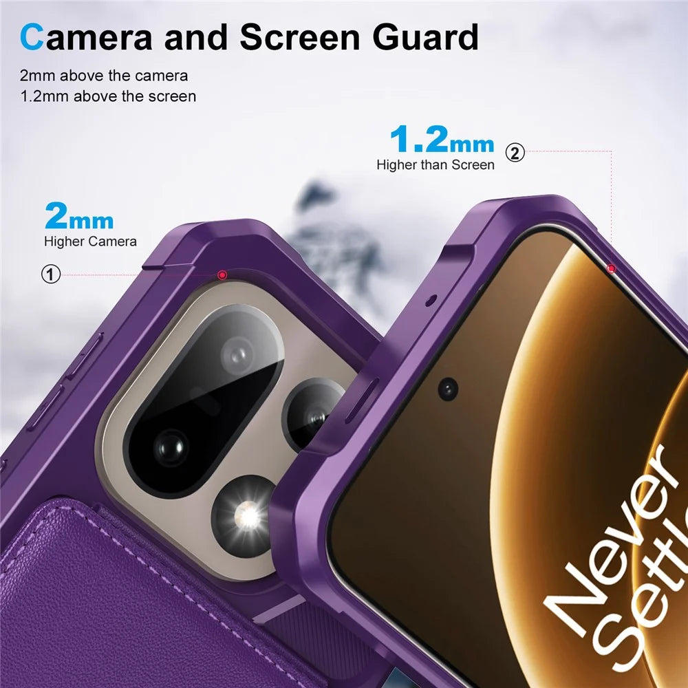 For OnePlus 15 5G Case with Card Slot Kickstand PU Leather + TPU Phone Cover - Purple - 5