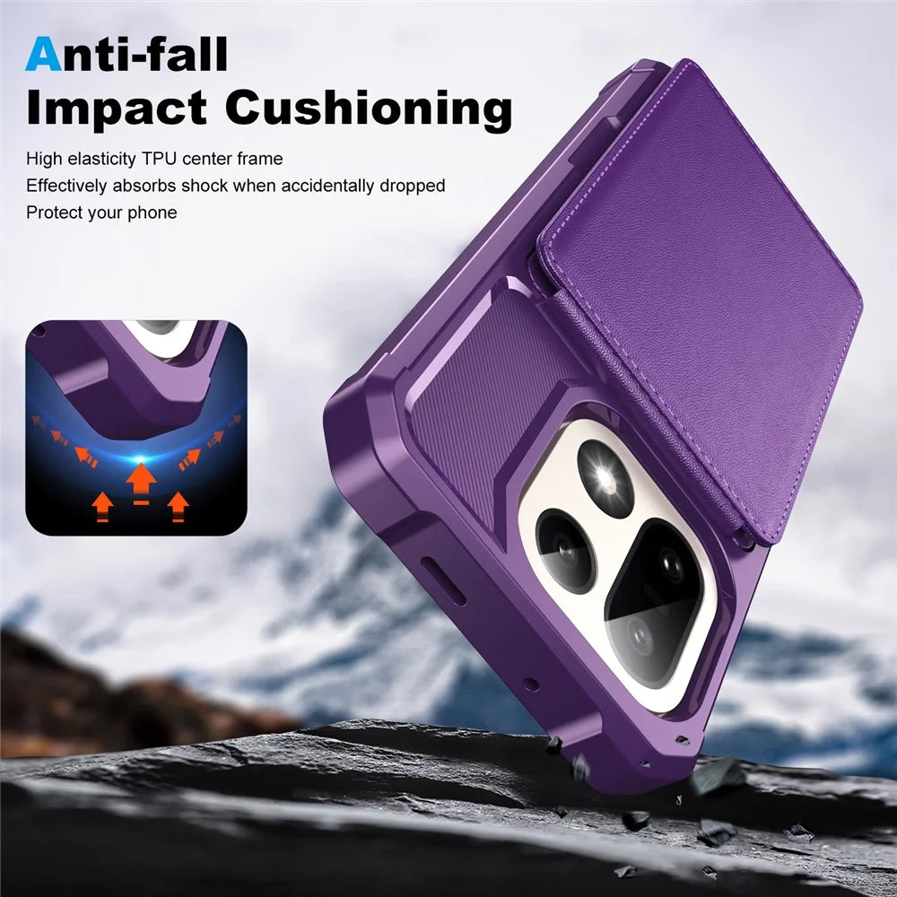 For OnePlus 15 5G Case with Card Slot Kickstand PU Leather + TPU Phone Cover - Purple - 6