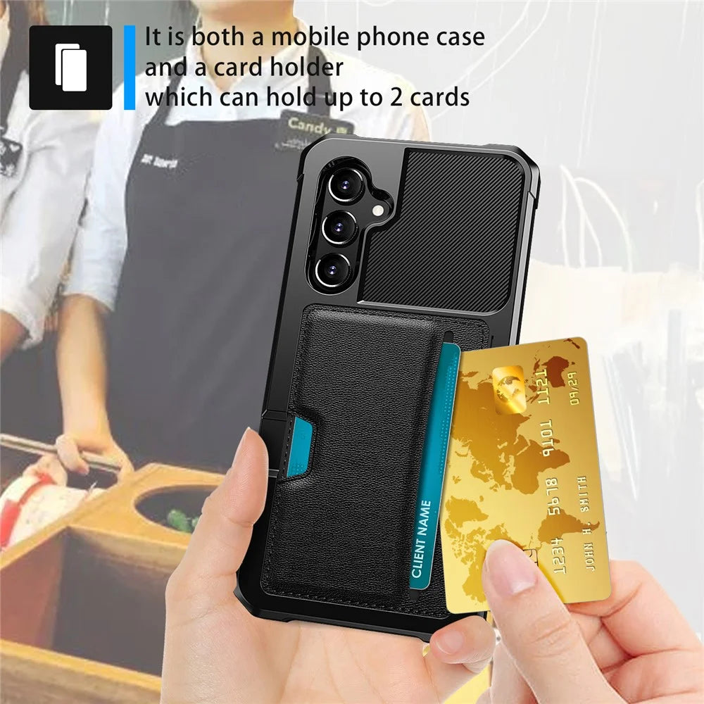 For Samsung Galaxy S25 FE Case Card Slot Leather + TPU Defender Phone Cover - 4