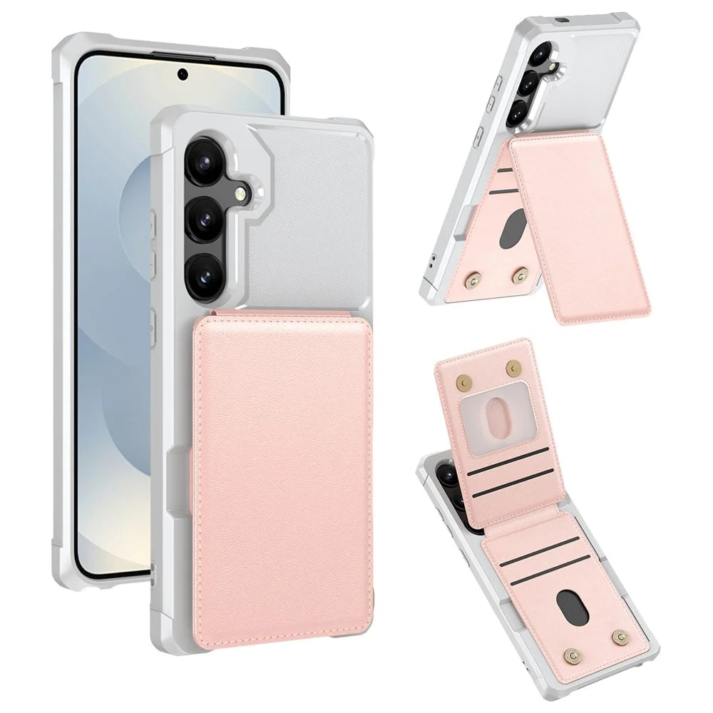 For Samsung Galaxy S25 FE Case Vertical Flip Card Slot Kickstand Leather + TPU Phone Cover - Light Pink - 1