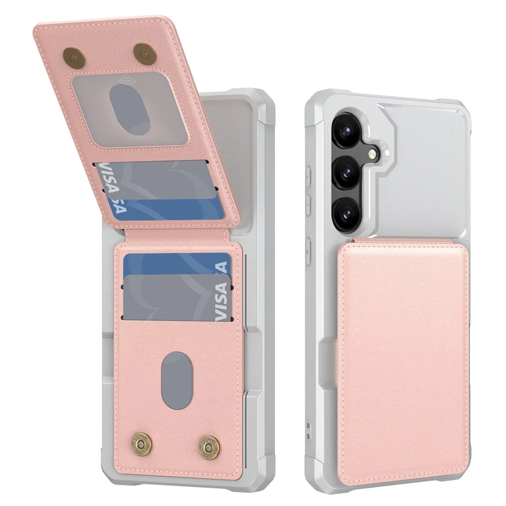 For Samsung Galaxy S25 FE Case Vertical Flip Card Slot Kickstand Leather + TPU Phone Cover - Light Pink - 2