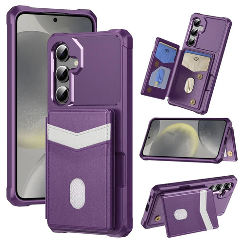 For Samsung Galaxy S25 FE Case RFID Blocking Card Slot Kickstand Leather + TPU Phone Cover - Purple - 1