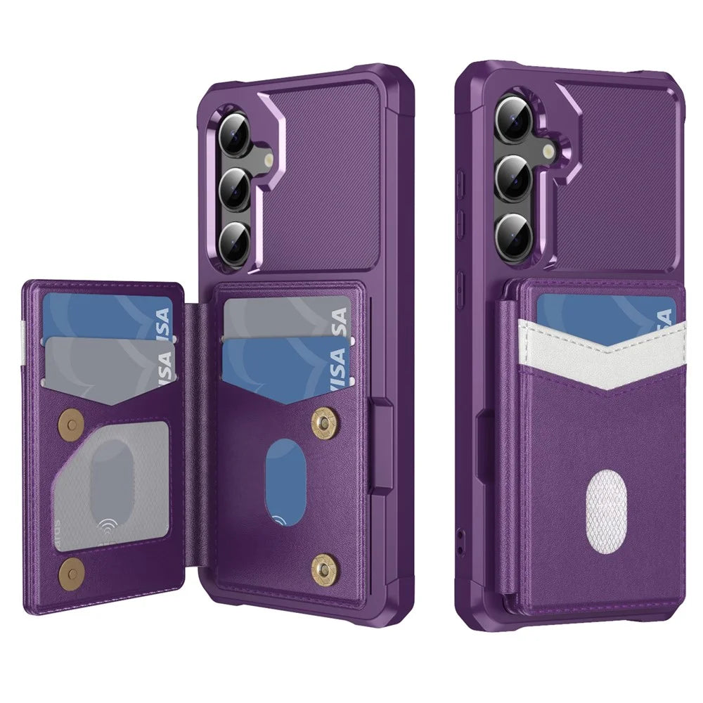 For Samsung Galaxy S25 FE Case RFID Blocking Card Slot Kickstand Leather + TPU Phone Cover - Purple - 2