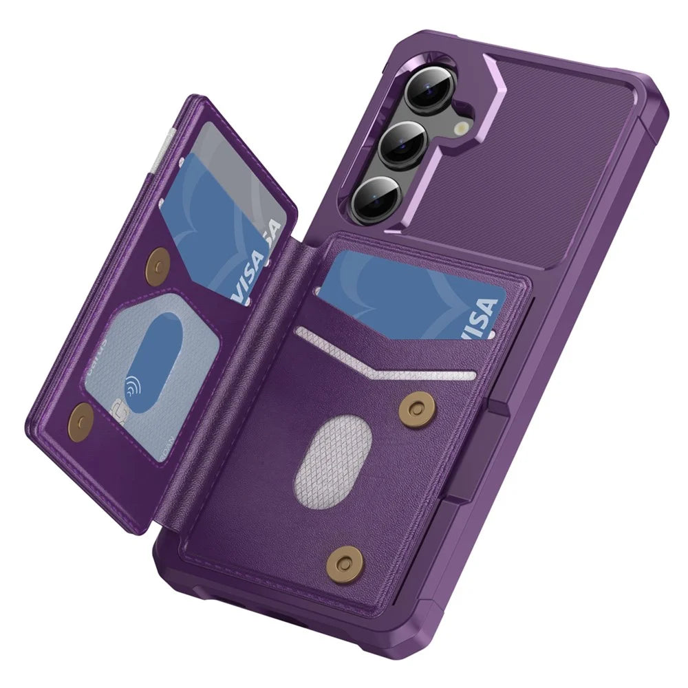 For Samsung Galaxy S25 FE Case RFID Blocking Card Slot Kickstand Leather + TPU Phone Cover - Purple - 3