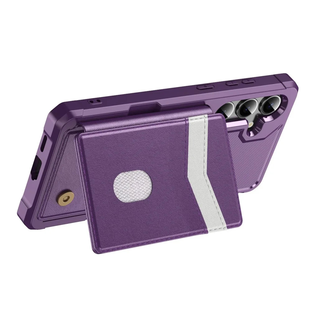 For Samsung Galaxy S25 FE Case RFID Blocking Card Slot Kickstand Leather + TPU Phone Cover - Purple - 4