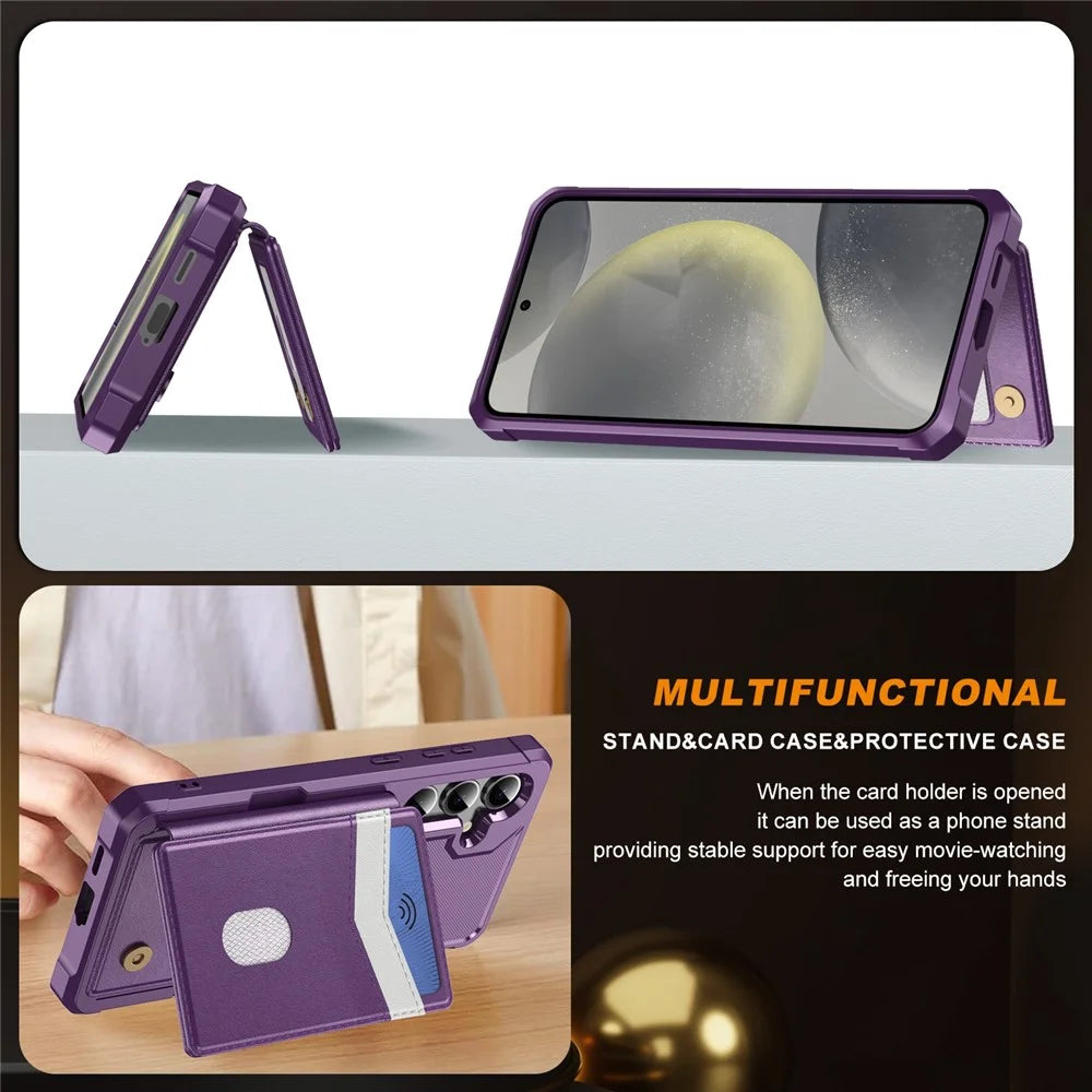 For Samsung Galaxy S25 FE Case RFID Blocking Card Slot Kickstand Leather + TPU Phone Cover - Purple - 6