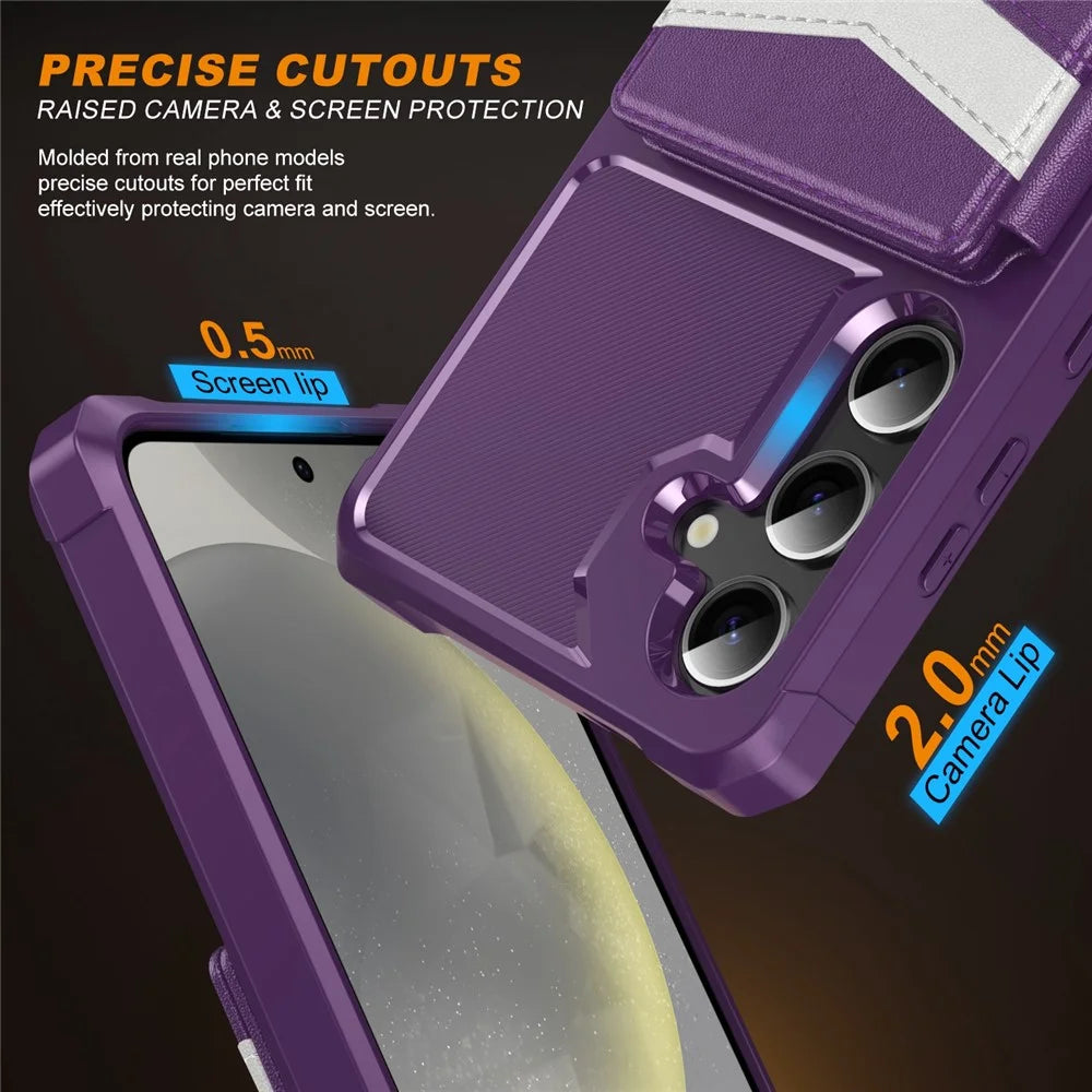 For Samsung Galaxy S25 FE Case RFID Blocking Card Slot Kickstand Leather + TPU Phone Cover - Purple - 7