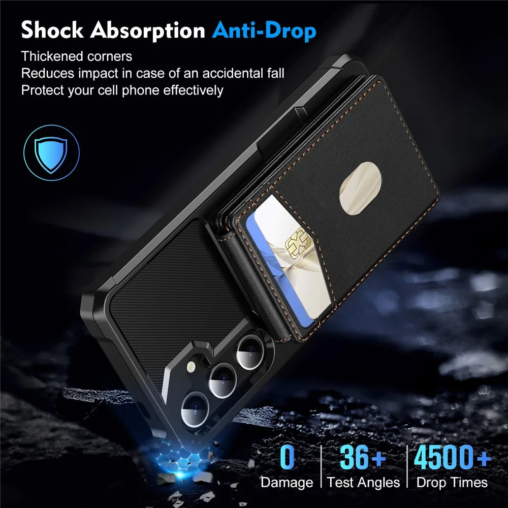 For Samsung Galaxy S25 FE Magnetic Case Detachable Card Slot Kickstand Leather + TPU Phone Cover  - Black - 7