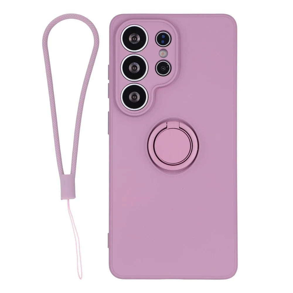 For Samsung Galaxy S26 Ultra Silicone Case with Strap Ring Kickstand Phone Cover - Purple - 1