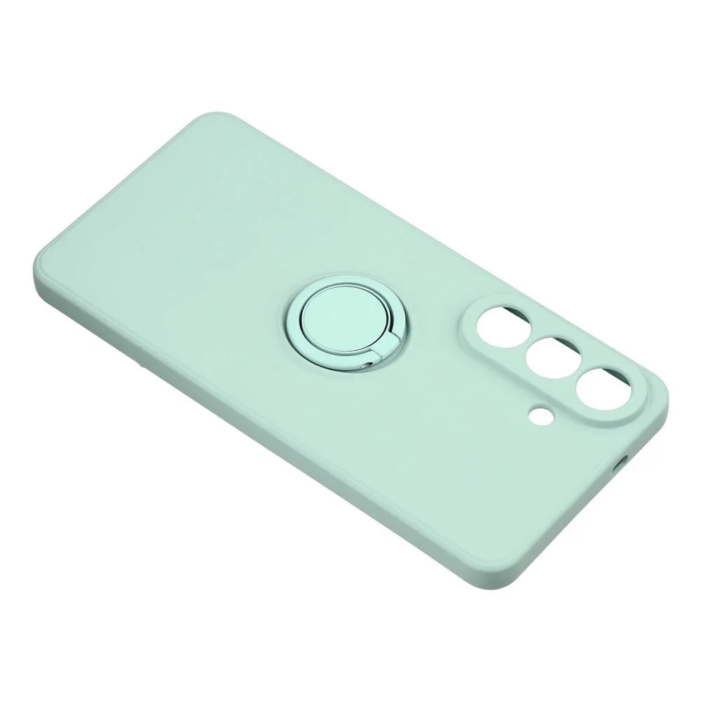 For Samsung Galaxy S26+ Silicone Case with Strap Ring Kickstand Phone Cover - Mint Green - 5