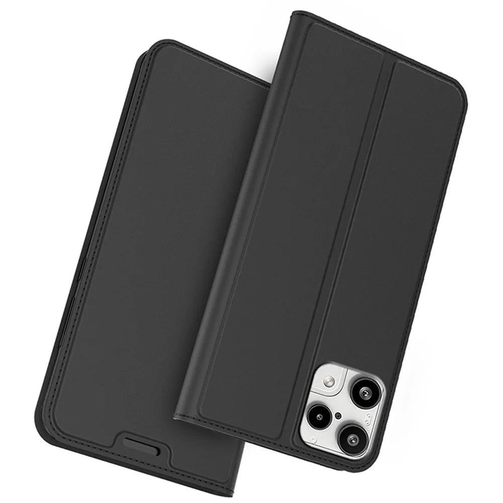 For Nothing Phone (3a) Lite 5G Case PU Leather Phone Cover with Card Holder Stand - Black - 1