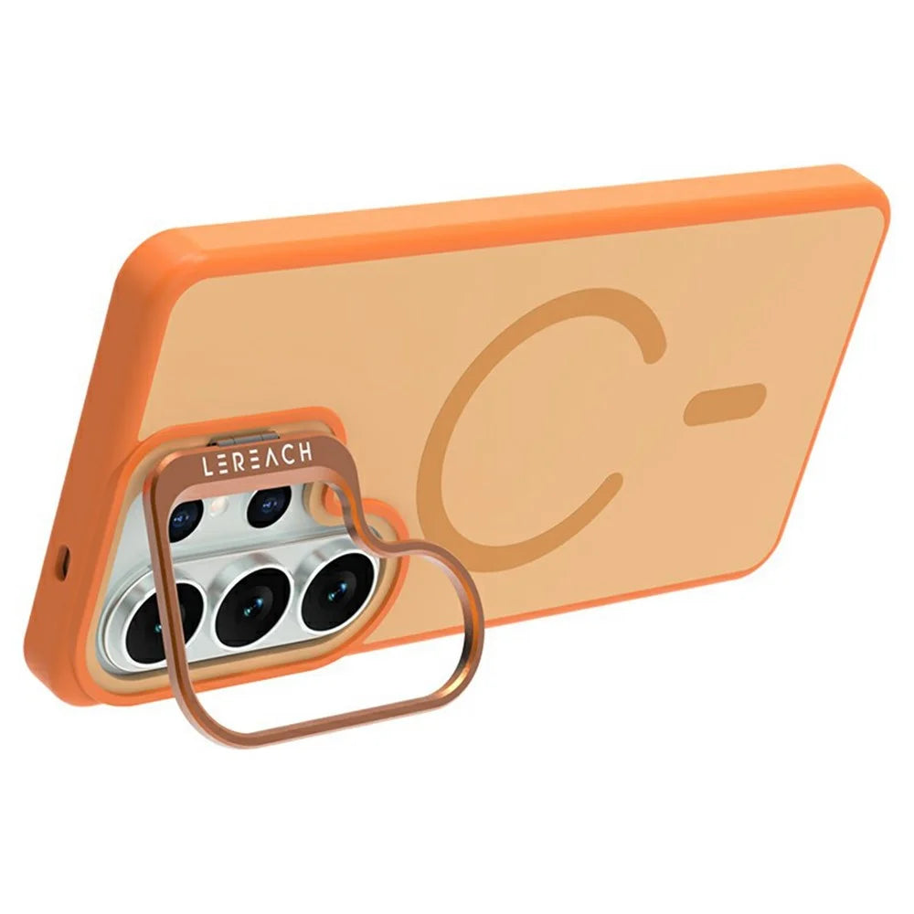 LEREACH Le-Luser Series For Samsung Galaxy S26 Ultra Magnetic Case Metal Lens Kickstand TPU PC Phone Cover - Orange - 3