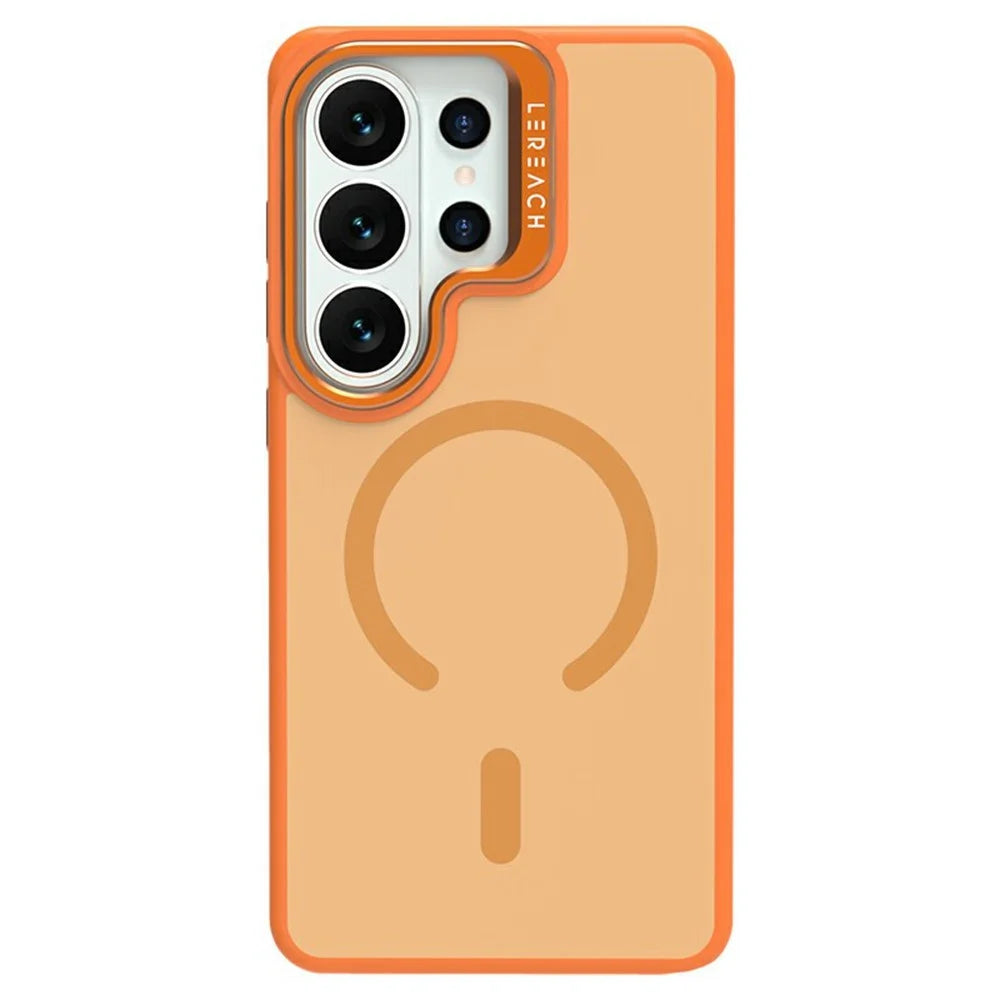 LEREACH Le-Luser Series For Samsung Galaxy S26 Ultra Magnetic Case Metal Lens Kickstand TPU PC Phone Cover - Orange - 5