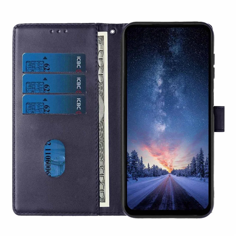 For iPhone Air Stand Case Tree-and-Cat Pattern PU Leather Wallet Protective Phone Cover with Wrist Strap - Blue - 2
