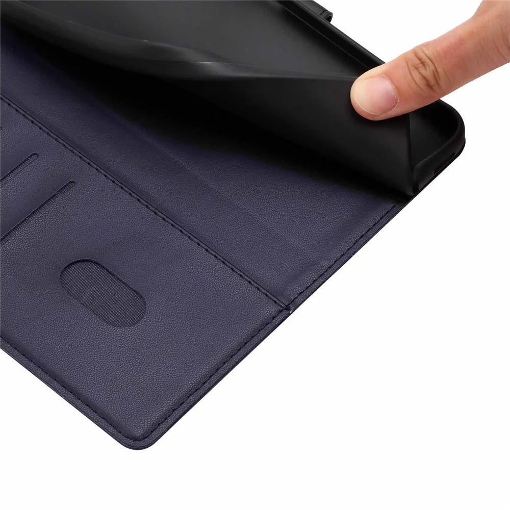For iPhone Air Stand Case Tree-and-Cat Pattern PU Leather Wallet Protective Phone Cover with Wrist Strap - Blue - 4