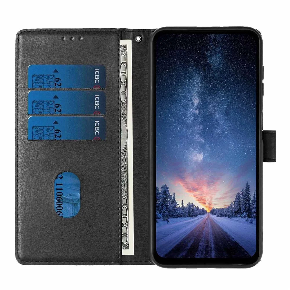 Stand Case For Samsung Galaxy A16 4G  /  A16 5G Tree-and-Cat Pattern PU Leather Wallet Protective Phone Cover with Wrist Strap   - Black - 2