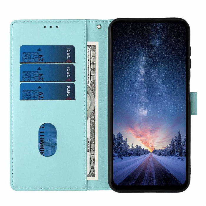 For Samsung Galaxy A36 5G Stand Case Tree-and-Cat Pattern PU Leather Wallet Protective Phone Cover with Wrist Strap - Light Green - 2