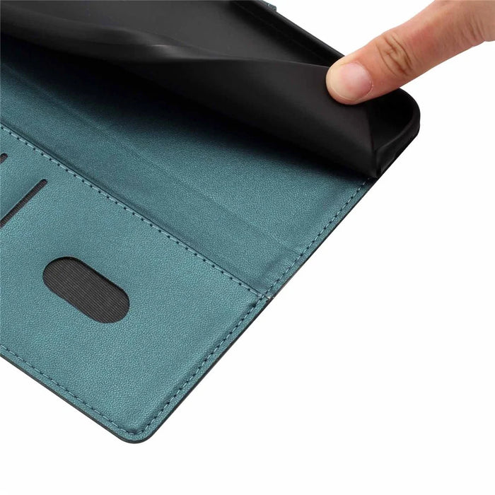 Stand Case For Samsung Galaxy A08 5G / A08 4G / A07 4G Tree-and-Cat Pattern PU Leather Wallet Protective Phone Cover with Wrist Strap - Blackish Green - 4