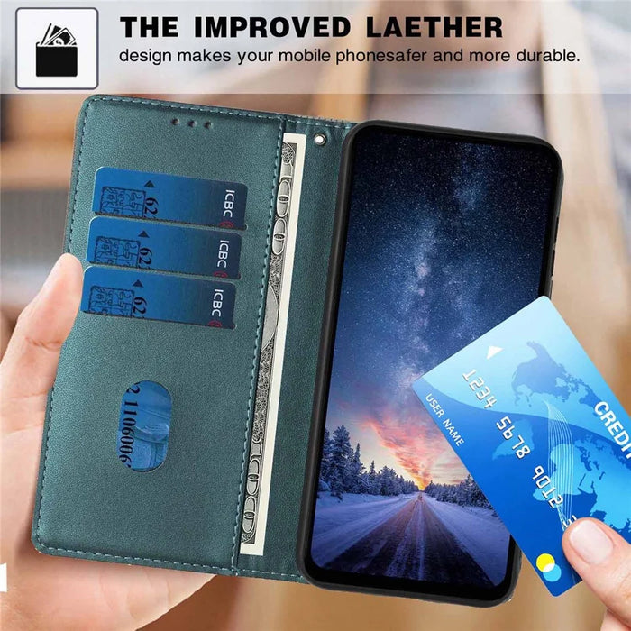 Stand Case For Samsung Galaxy A08 5G / A08 4G / A07 4G Tree-and-Cat Pattern PU Leather Wallet Protective Phone Cover with Wrist Strap - Blackish Green - 7