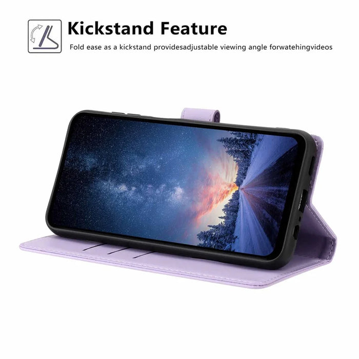 For Samsung Galaxy A37 5G Stand Case Tree-and-Cat Pattern PU Leather Wallet Protective Phone Cover with Wrist Strap - Purple - 3