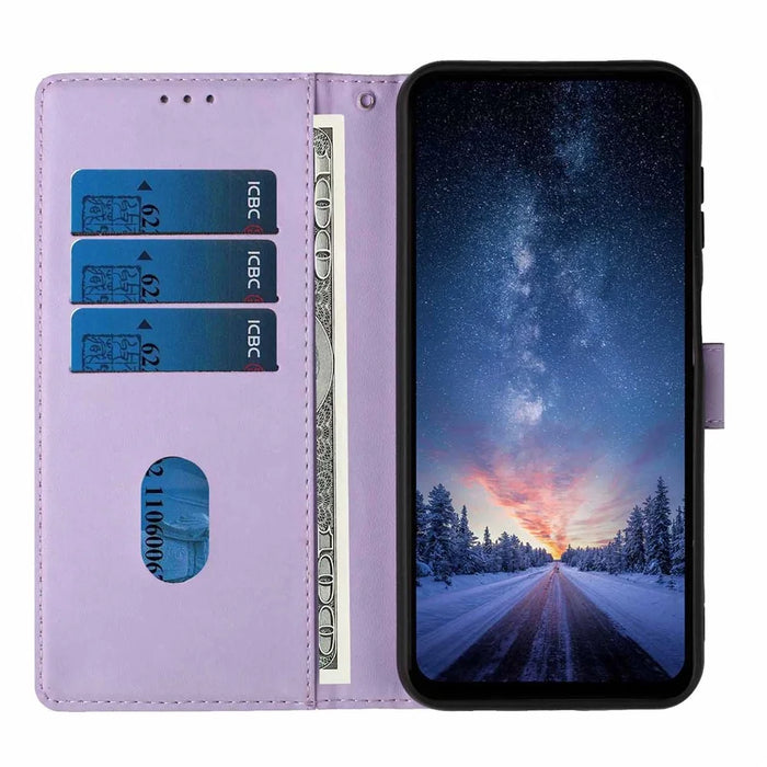 For Samsung Galaxy S26 Stand Case Tree-and-Cat Pattern PU Leather Wallet Protective Phone Cover with Wrist Strap - Purple - 2