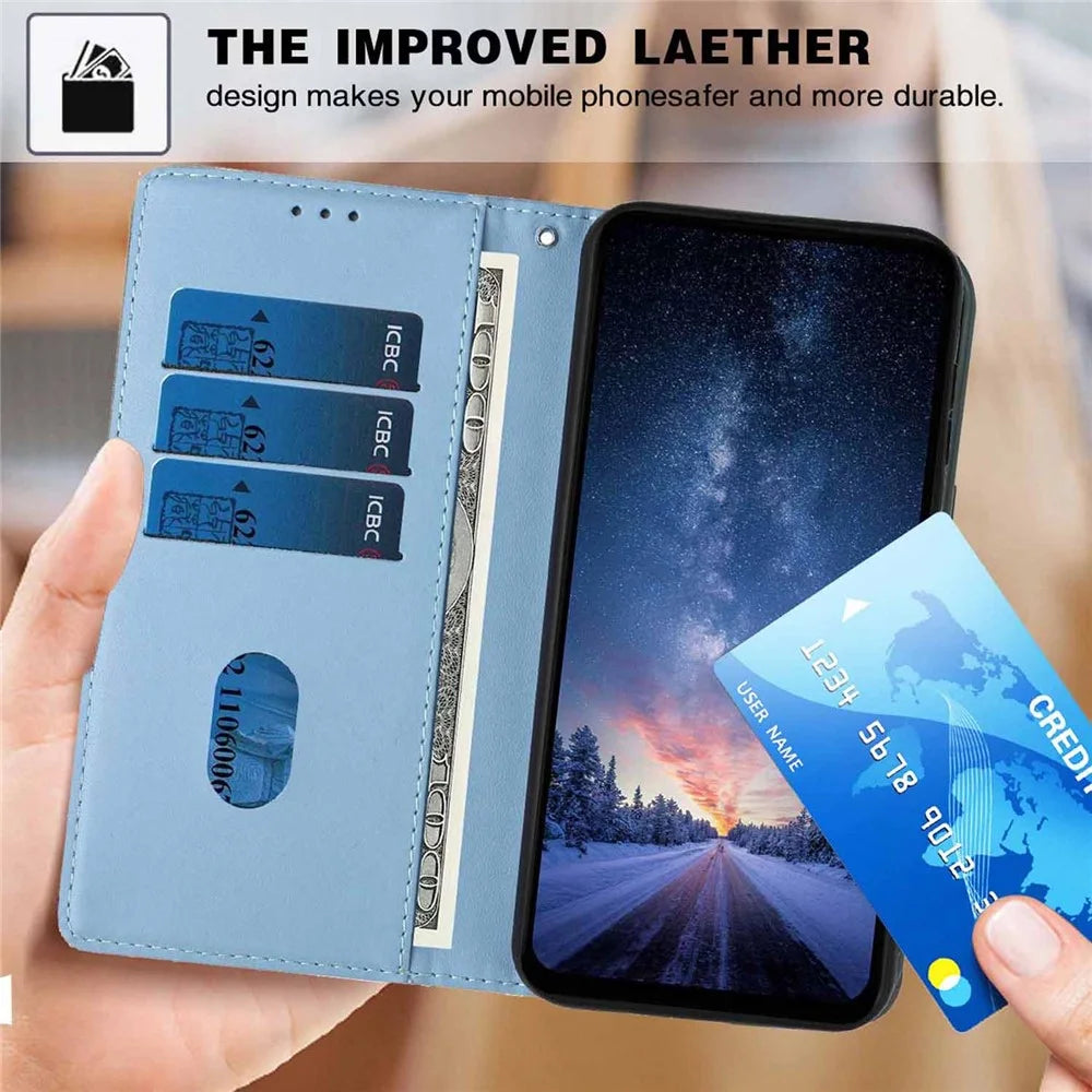 For Samsung Galaxy S26 Ultra Stand Case Tree-and-Cat Pattern PU Leather Wallet Protective Phone Cover with Wrist Strap - Sky Blue - 7