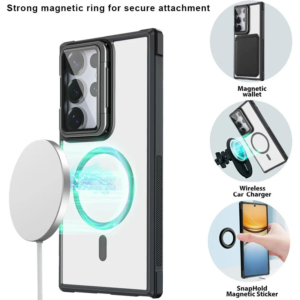 For Samsung Galaxy S26 Ultra Magnetic Case Clear Back Cover with Lens Cover Kickstand  - Purple - 2