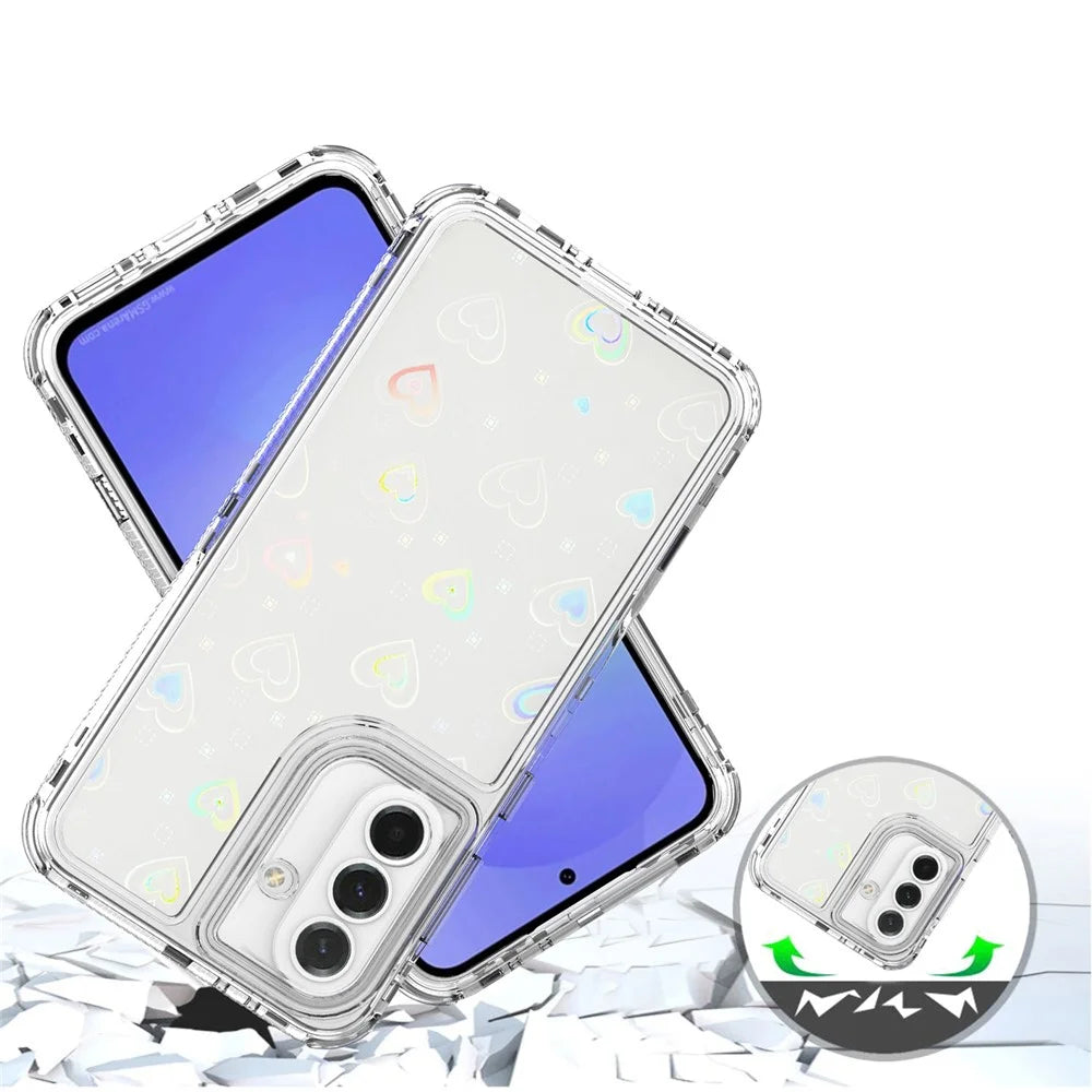 Clear Phone Case for Samsung Galaxy A37 5G / A36 5G / A56 5G Precise Cutouts Acrylic TPU Cover with Laser-printed Film - Hearts - 4