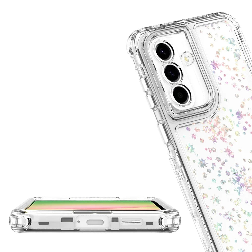 For Samsung Galaxy A57 5G Case Precise Cutouts Acrylic TPU Clear Phone Cover with Laser-printed Film - Snowflakes - 5