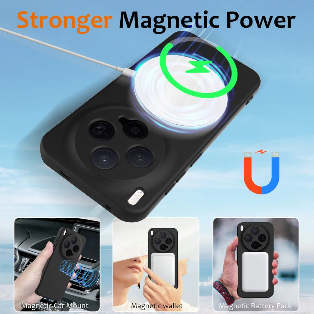 For vivo X300 5G Magnetic Case Anti-Drop Liquid Silicone Phone Cover with Lanyard - Black - 3