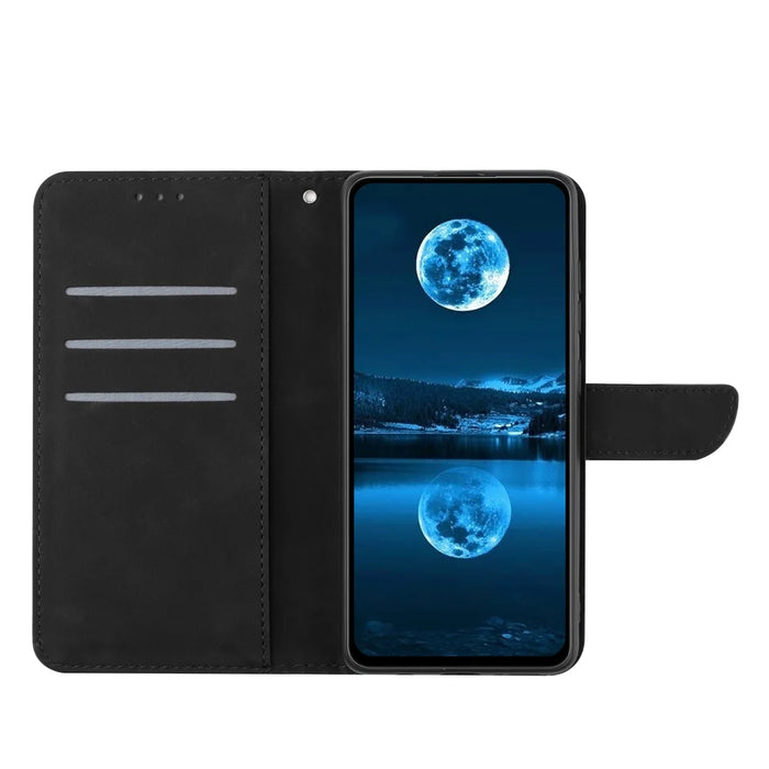 For Samsung Galaxy A57 5G Case Skin Touch Lines Imprinted PU Leather Flip Phone Cover - Black - 3