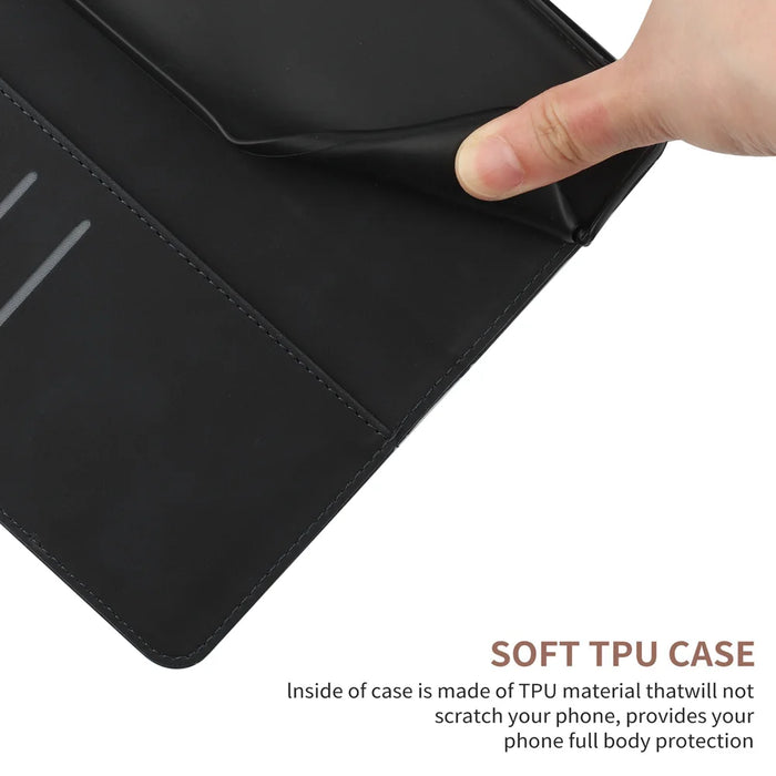 For Samsung Galaxy A57 5G Case Skin Touch Lines Imprinted PU Leather Flip Phone Cover - Black - 7