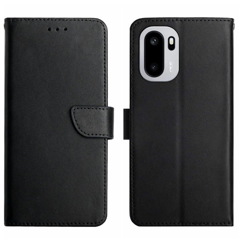 For OnePlus 15R 5G Case Genuine Cow Leather Phone Cover Nappa Texture - Black - 1