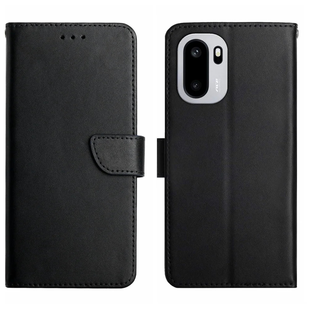 For OnePlus 15R 5G Case Genuine Cow Leather Phone Cover Nappa Texture - Black - 1