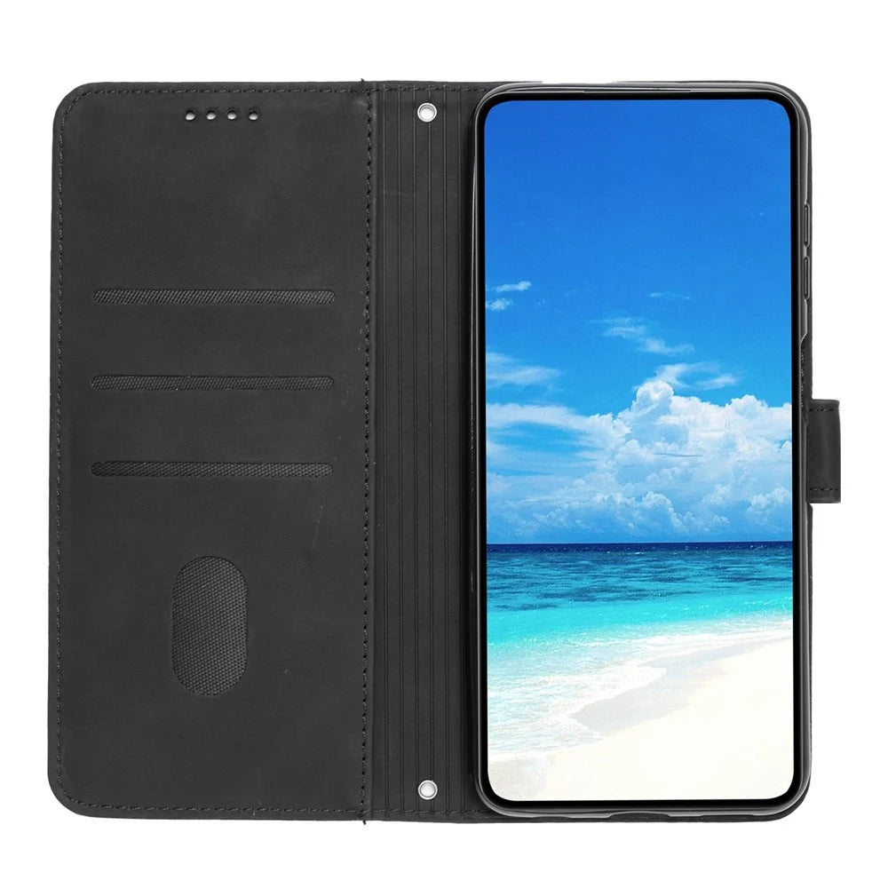 For Samsung Galaxy S23 Heart Shape Imprinted Wallet Horizontal Stand Case Skin-touch Feeling PU Leather Phone Cover with Shoulder Strap - Black - 2