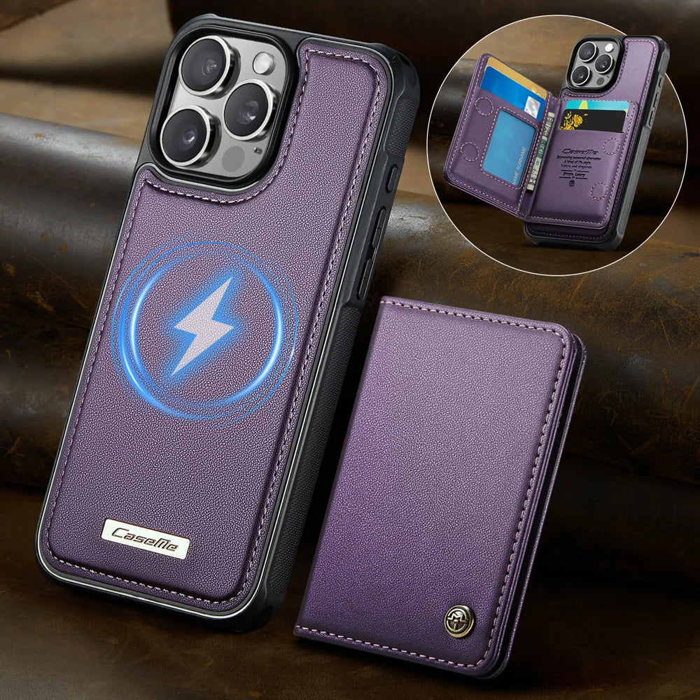 CASEME For iPhone 16 Pro Magnetic Case  ME80 Series Leather PC TPU Phone Cover with Detachable Wallet - Purple - 2