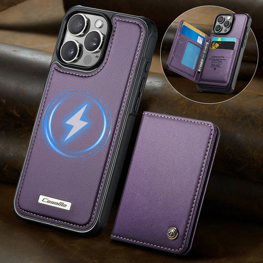 CASEME For iPhone 16 Pro Magnetic Case  ME80 Series Leather PC TPU Phone Cover with Detachable Wallet - Purple - 2