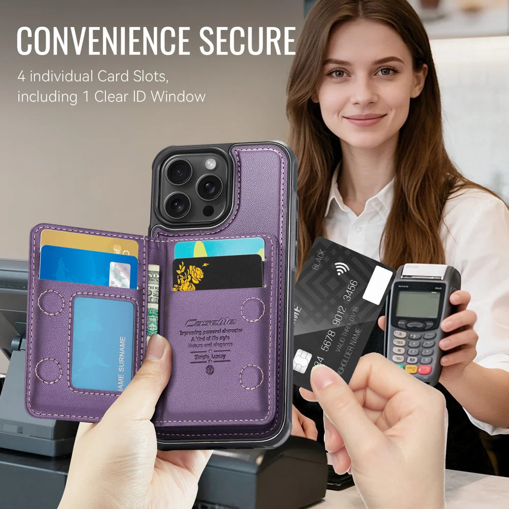 CASEME For iPhone 16 Pro Magnetic Case  ME80 Series Leather PC TPU Phone Cover with Detachable Wallet - Purple - 4