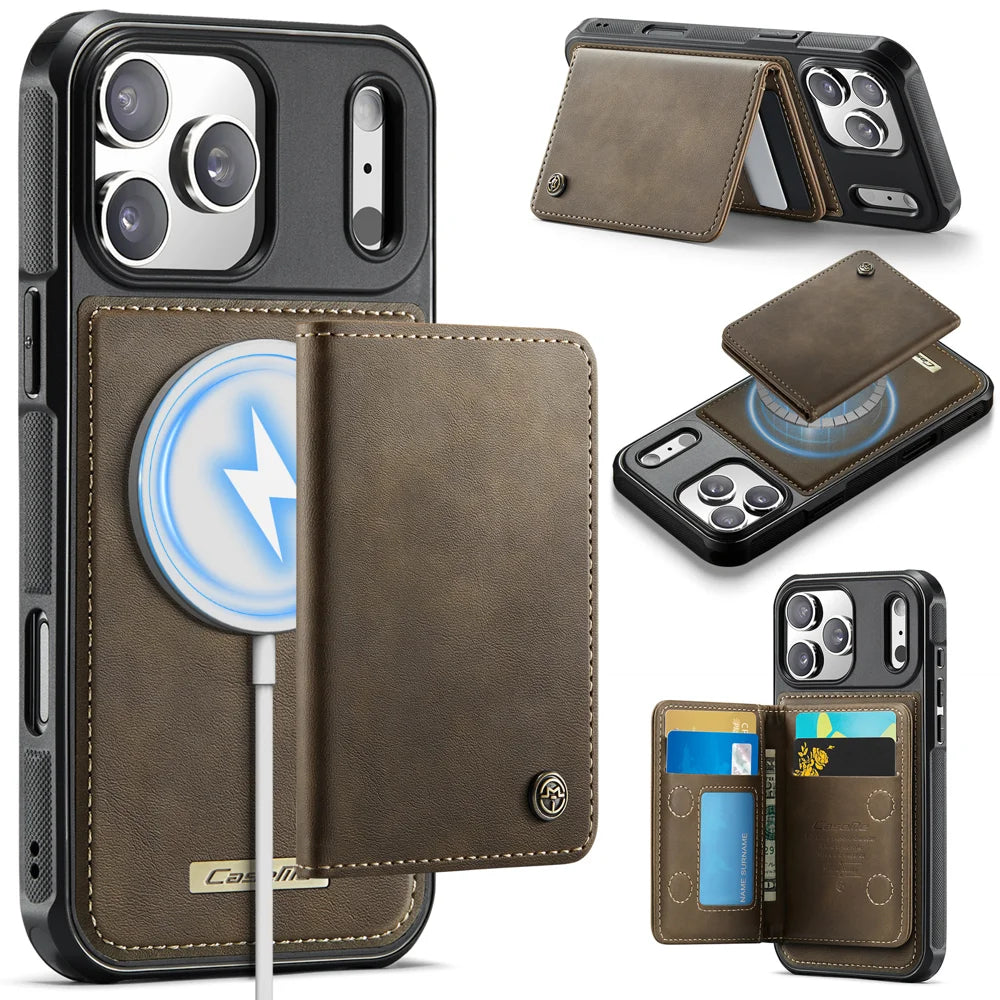 CASEME ME80 Series For iPhone 18 Pro Max / 17 Pro Max Magnetic Case RFID Blocking Leather PC TPU Phone Cover with Detachable Wallet - Coffee - 1