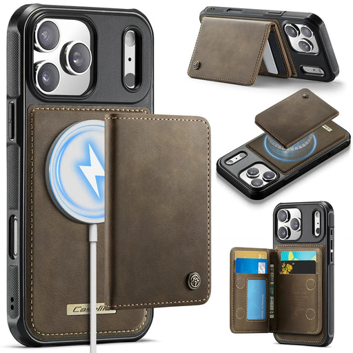 CASEME ME80 Series For iPhone 18 Pro Max / 17 Pro Max Magnetic Case RFID Blocking Leather PC TPU Phone Cover with Detachable Wallet - Coffee - 1