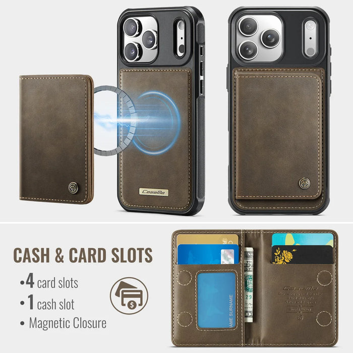 CASEME ME80 Series For iPhone 18 Pro Max / 17 Pro Max Magnetic Case RFID Blocking Leather PC TPU Phone Cover with Detachable Wallet - Coffee - 3