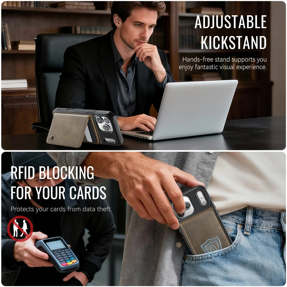CASEME ME80 Series For iPhone 18 Pro Max / 17 Pro Max Magnetic Case RFID Blocking Leather PC TPU Phone Cover with Detachable Wallet - Coffee - 5