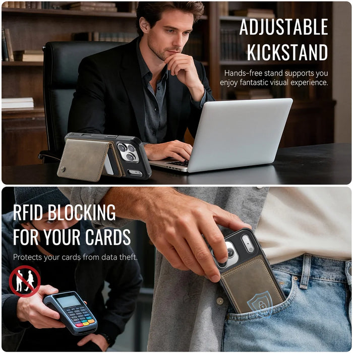 CASEME ME80 Series For iPhone 18 Pro Max / 17 Pro Max Magnetic Case RFID Blocking Leather PC TPU Phone Cover with Detachable Wallet - Coffee - 5