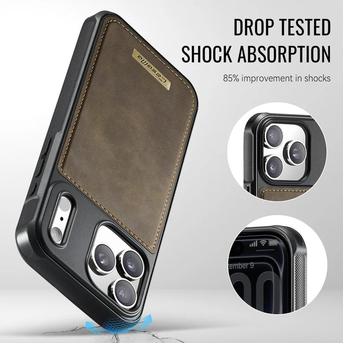 CASEME ME80 Series For iPhone 18 Pro Max / 17 Pro Max Magnetic Case RFID Blocking Leather PC TPU Phone Cover with Detachable Wallet - Coffee - 7