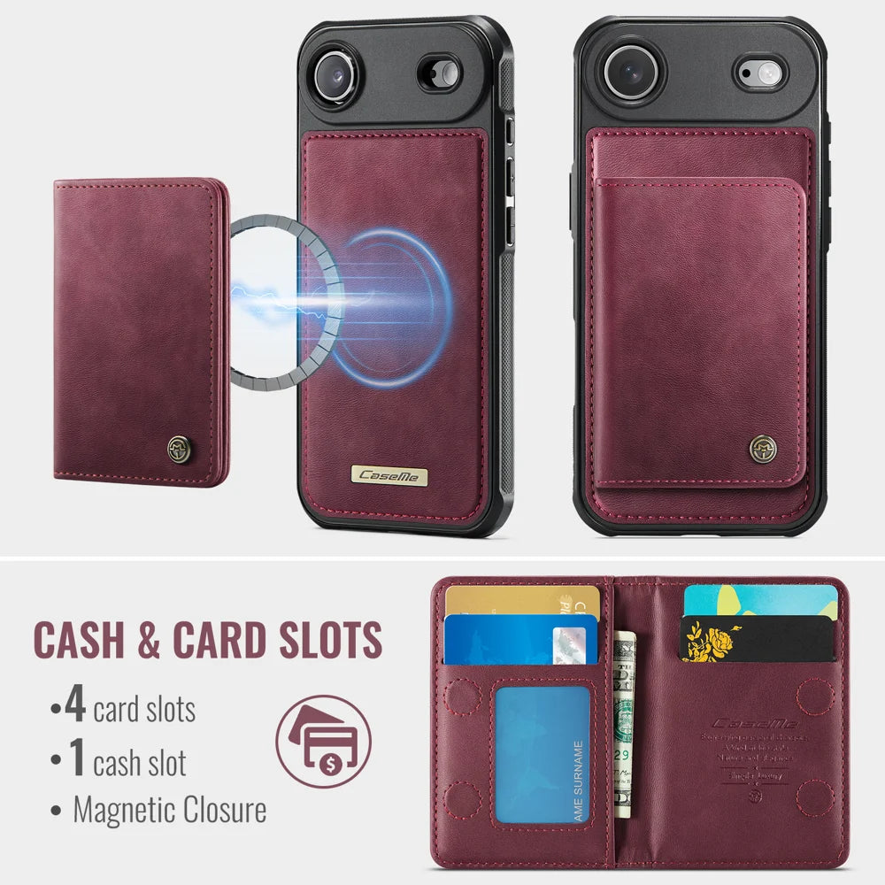 CASEME For iPhone Air Magnetic Case  ME80 Series Leather PC TPU Phone Cover with Detachable Wallet - Red - 3