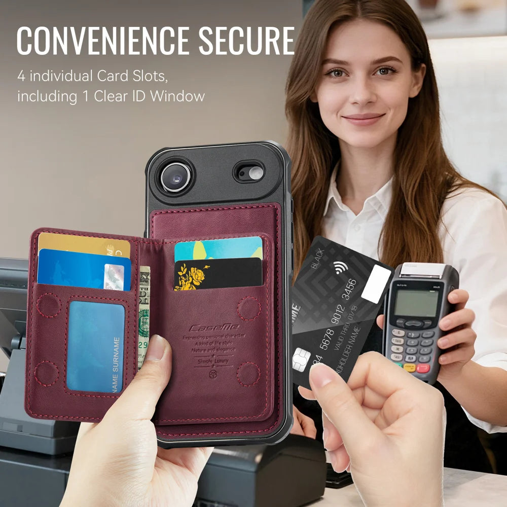 CASEME For iPhone Air Magnetic Case  ME80 Series Leather PC TPU Phone Cover with Detachable Wallet - Red - 4